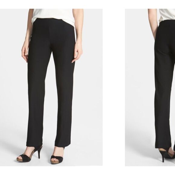 Eileen Fisher Sz M Straight Leg Crepe Pants Black - Picture 1 of 7